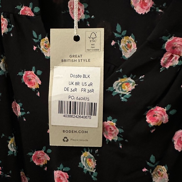Boden yolk black floral midi dress sz 4 - Picture 3 of 7